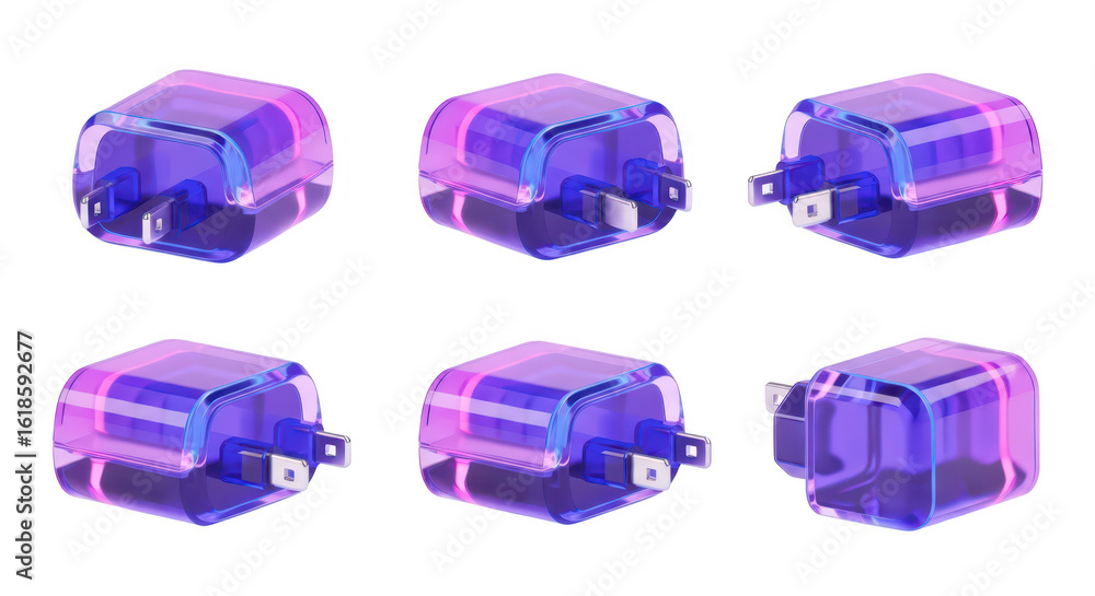 Aufkleber six abstract electric power adapters floating on a white background showing different perspectives s