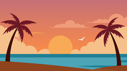 Fototapeta premium Hazy Palm Trees on Sea Beach With Humid Sunrise Tropical Morning