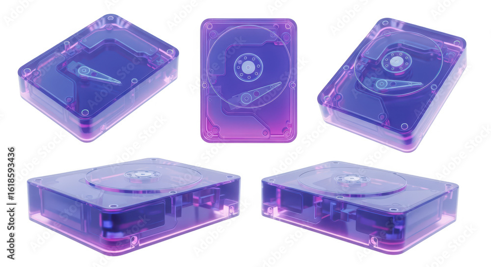 Aufkleber rendered 3d transparent hdd showcasing internal components isolated against a white backdrop useful 