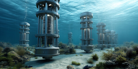 Innovative ocean energy solutions underwater research facility tech investment trends marine environment aerial concept