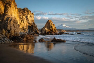 Coastal landscape at sunset