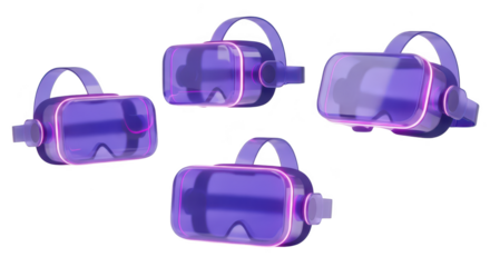Purple VR headsets floating on a white background showcasing the technology's potential Ideal for advertising or illustrating virtual reality experiences