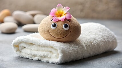 Zen stone with flower on a towel