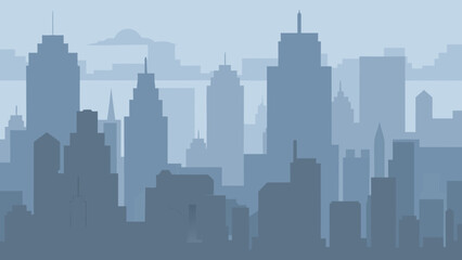 Naklejka premium Mysterious Skyline Wrapped in Fog With Only Building Tops Visible