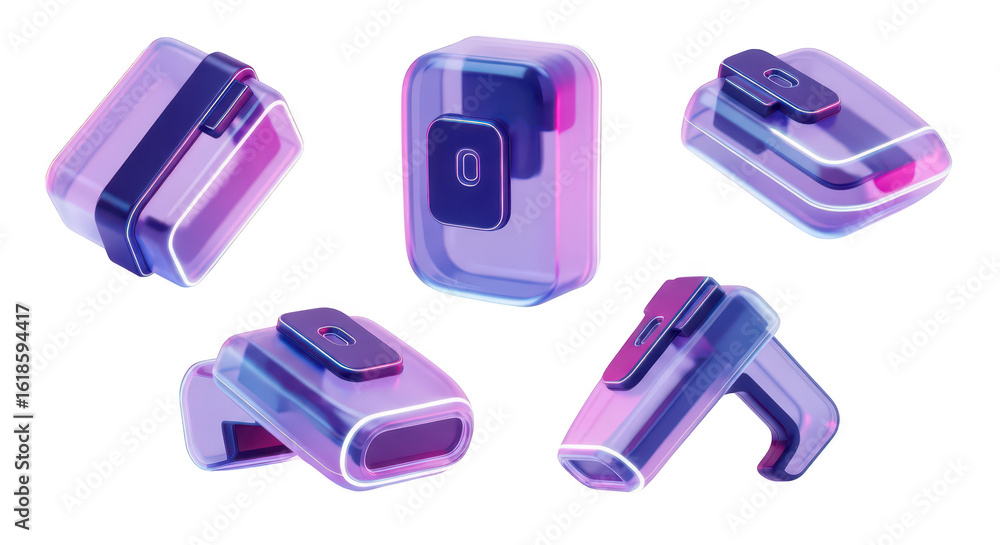 Poster futuristic transparent digital devices rotating in various angles showcasing technology isolated on 