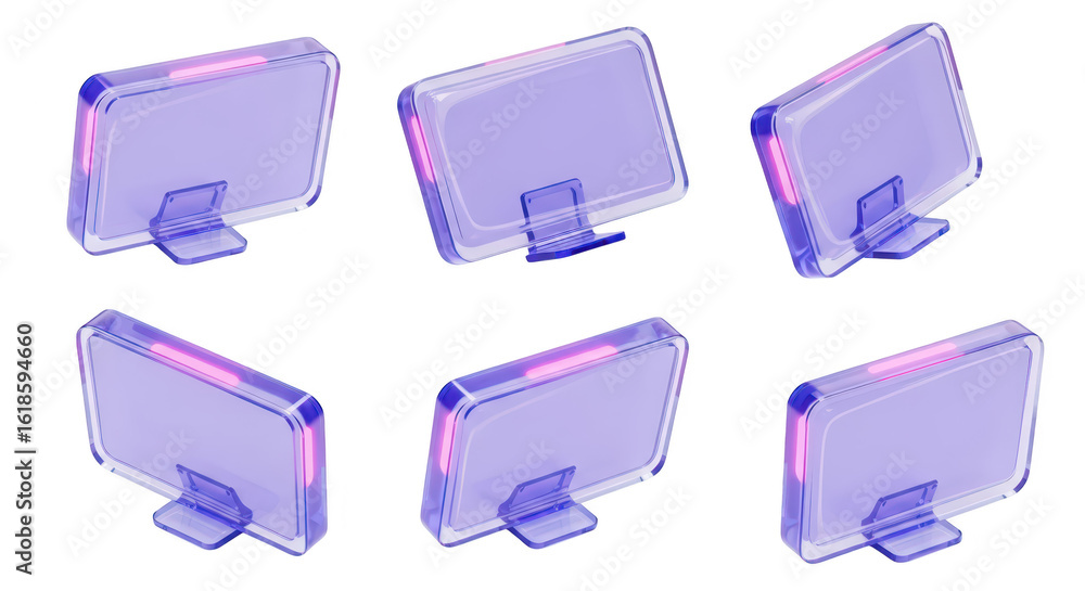 Poster six futuristic glass mobile phone mockups isolated on white showcasing design ready for app display 