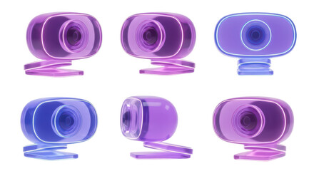 Colorful webcams in various poses on white perfect for illustrating online communication video conferencing or virtual meetings
