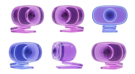 Colorful webcams in various poses on white perfect for illustrating online communication video conferencing or virtual meetings