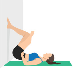 Viparita Karani or Legs-Up-the-Wall Pose Yoga Stretch. Flat vector illustration isolated on white background