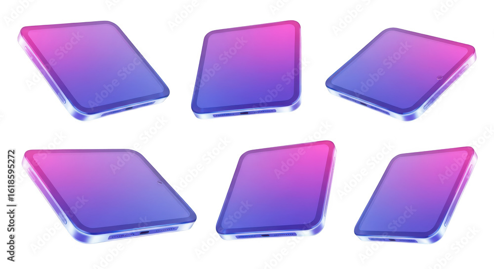 Poster stylized 3d rendered smartphones rotating on white ideal for app demos or interface mockups showcasi