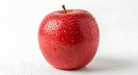 Red Apple with Water Droplets on White Background