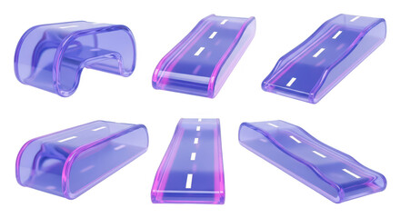 Transparent purple toy road sections on white digitally rendered perfect for children's games or educational visuals