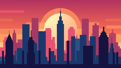 Fototapeta premium Experience the city sky at dawn with the first light hitting buildings