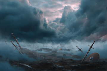 Misty Battlefield Scattered With Swords