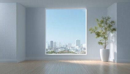 Fototapeta premium Light-filled room with city view
