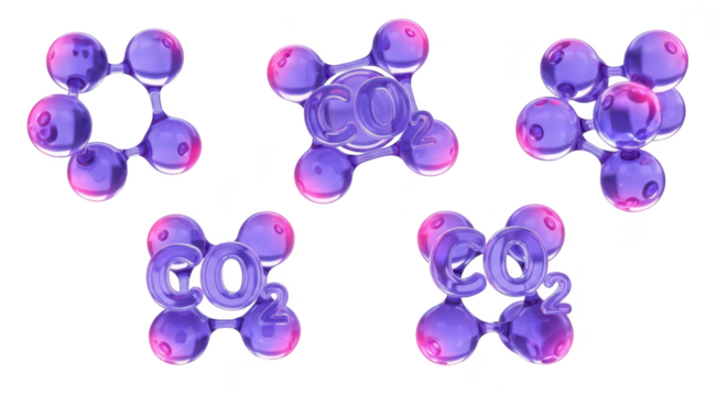 3D rendered translucent purple molecular models of various chemical compounds on a white background for science education or research