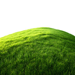 Vibrant Isolated Lush Green Grass Hill on White Background