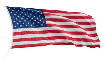 American flag waving proudly isolated on white background