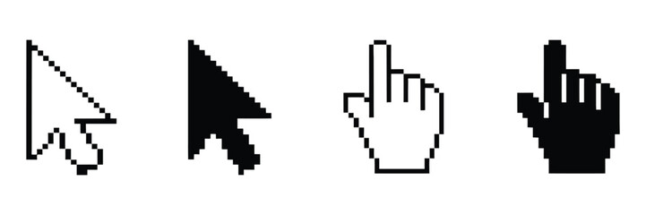 Fototapeta premium Pixel mouse arrow icons with various click pointer styles