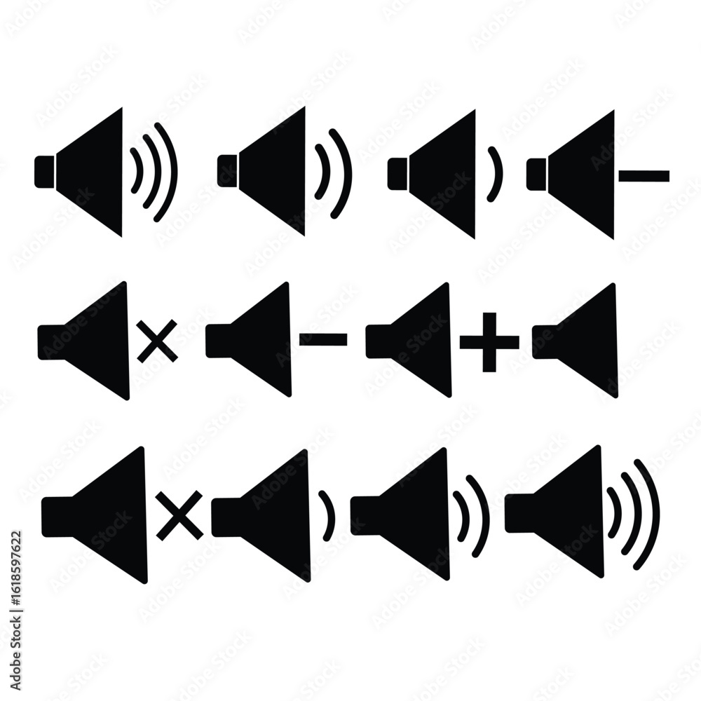 Poster sound off icon set. simple sound volume and audio mute mark symbol design illustration. volume icon 