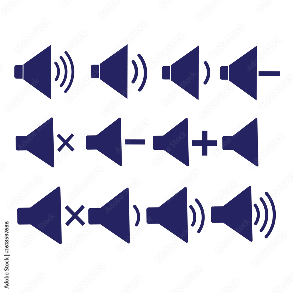 Poster sound off icon set. simple sound volume and audio mute mark symbol design illustration. volume icon 