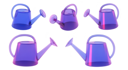 3D rendering of multiple transparent watering cans isolated on white Used for gardening horticulture or plant care