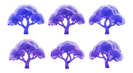 3D rendered violet fantasy trees isolated on white background for digital illustration design elements or website graphics