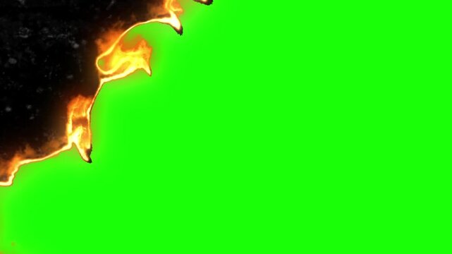 Burning Green Paper Transition with Fire on Black Background