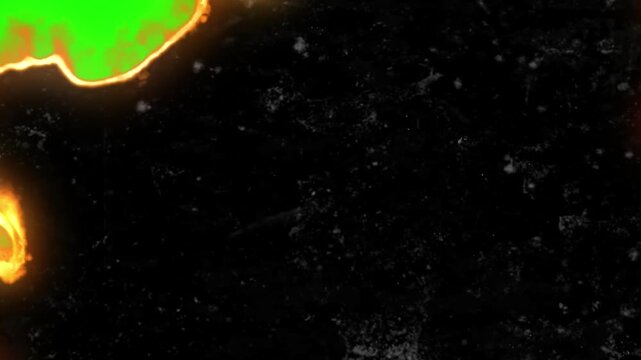 Burning Green Paper Transition with Fire on Black Background