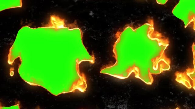 Burning Green Paper Transition with Fire on Black Background