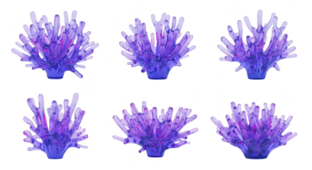 Purple coral reef illustrations isolated on white showcasing 3D rendering suitable for marine biology education and design