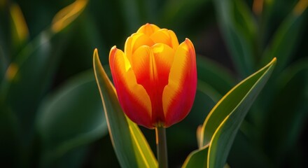 Naklejka premium Single vibrant orange and red tulip bloom isolated on transparent background