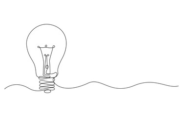 Continuous one line drawing of electric light bulb, Lightbulb in simple linear style. Idea, brainstorm concept. Drawing of an electric light bulb with continuous line,