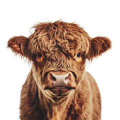 Rich Brown Cattle Portrait Isolated on White Background