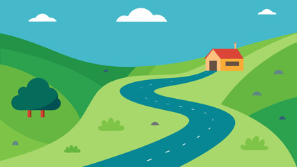 Scenic Aerial View of a Road with a Small Home in a Valley