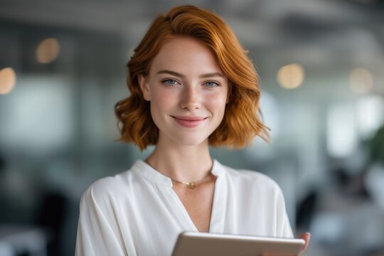 Smiling professional woman in modern office setting