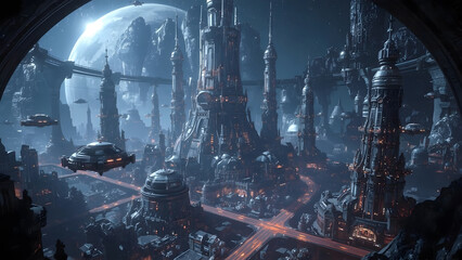 Digital art , alien city in dome, ideal for sci-fi wallpapers and book covers.
