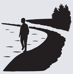person walking on a beach silhouette vector art illustration, silhouette of a man on the beach