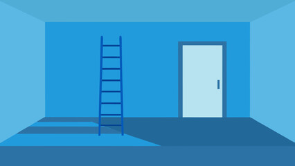 Clean Empty Room with a Modern Ladder Leading to a Loft Space