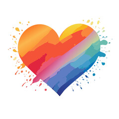 Watercolor Style Colorful Heart Icon Isolated on a Transparent Background