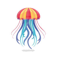Colorful Jellyfish Icon Isolated on a Transparent Background