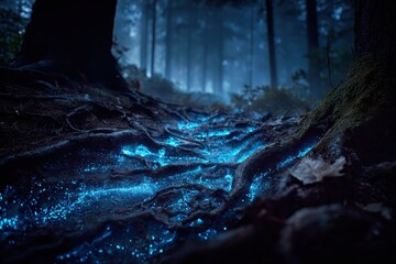 A stream of water running through a forest
