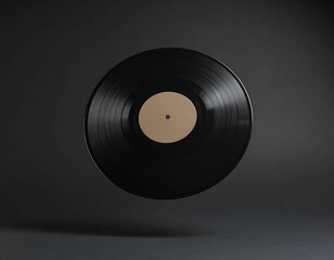 Fototapeta premium Floating black vinyl record on dark background