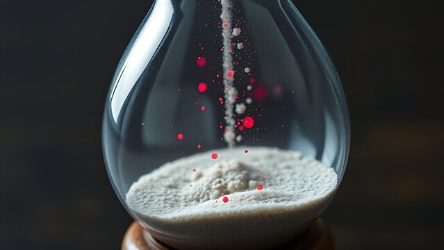 Translucent hourglass with memories as sand, some grains glowing red to signify cognitive health concerns.