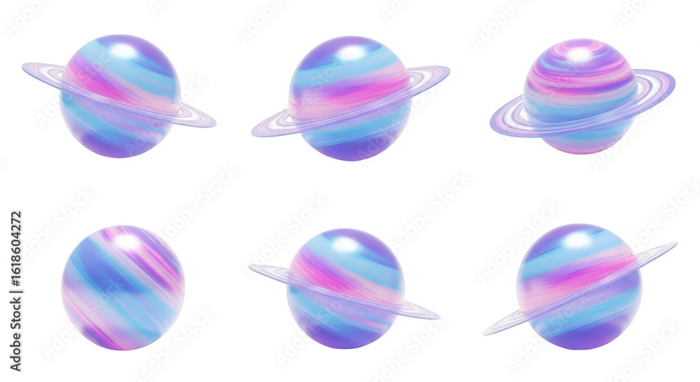 Poster pastel planet eggs in various positions floating against a clean white background suitable for easte