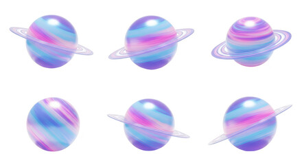 Pastel planet eggs in various positions floating against a clean white background suitable for Easter designs digital art or abstract illustrations