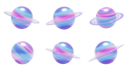 Pastel planet eggs in various positions floating against a clean white background suitable for Easter designs digital art or abstract illustrations