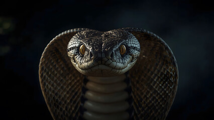Fototapeta premium close-up of a snake majestic King Cobra with detailed scales and hypnotic eyes — perfect for wildlife documentaries and educational snake visuals