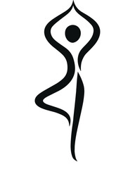 Minimalist black and white vector illustration of a person doing yoga pose balance and mindfulness