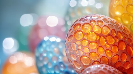 Colorful glass eggs with bubbles in a bright setting